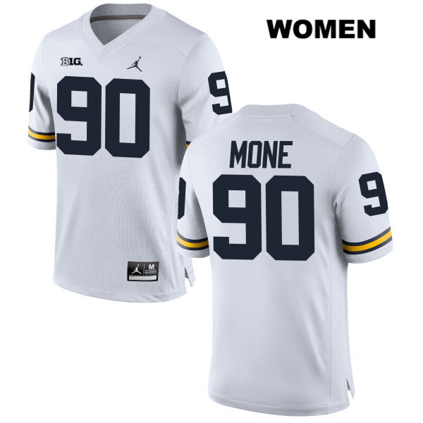 Women's NCAA Michigan Wolverines Bryan Mone #90 White Jordan Brand Authentic Stitched Football College Jersey FF25K44TR